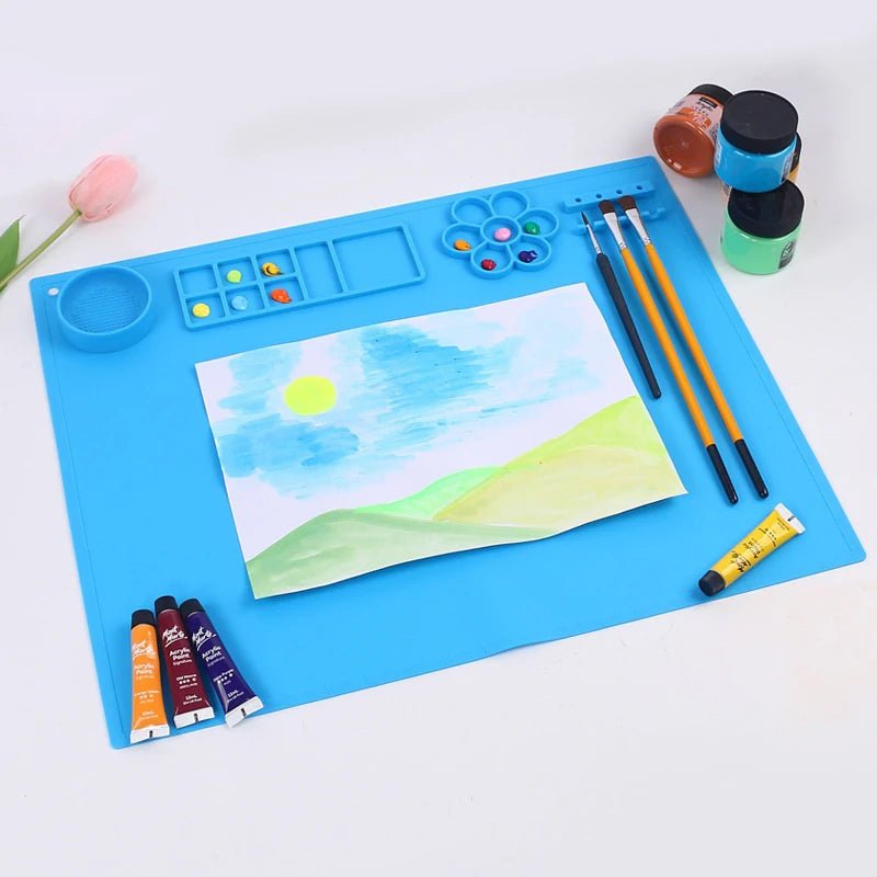 Large Silicone Art Mat, Silicone Painting Mat,Art Mat with Cup, Easy Clean Up, Protects Surfaces Perfectly for Paint