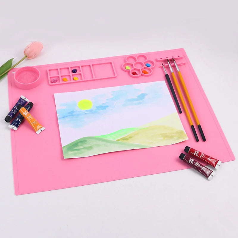 Large Silicone Art Mat, Silicone Painting Mat,Art Mat with Cup, Easy Clean Up, Protects Surfaces Perfectly for Paint