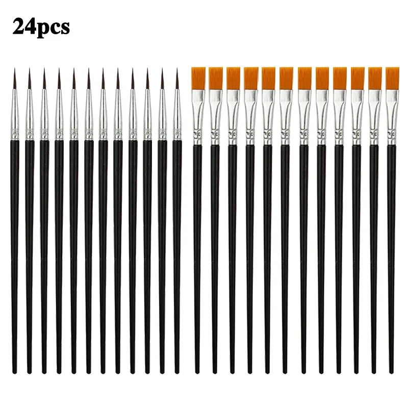 12/24 Pcs Painting Brushes Set Art round Flat Hair Nylon Hair Paint Brush Pen for Oil Acrylic Watercolor School Art Supplies