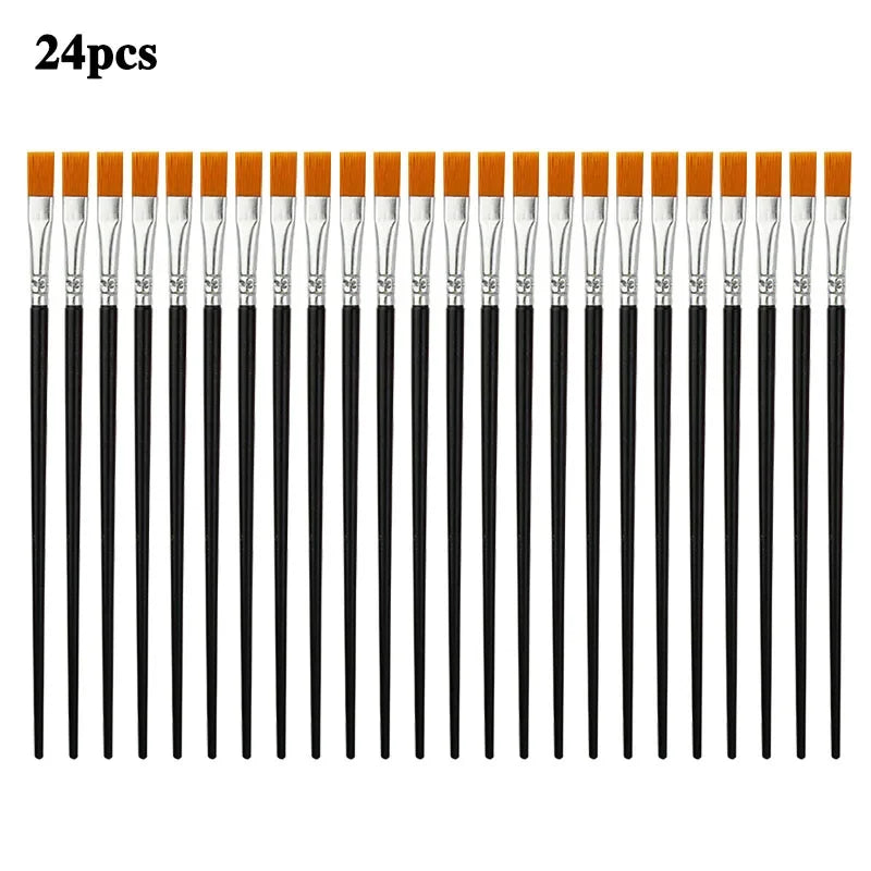 12/24 Pcs Painting Brushes Set Art round Flat Hair Nylon Hair Paint Brush Pen for Oil Acrylic Watercolor School Art Supplies