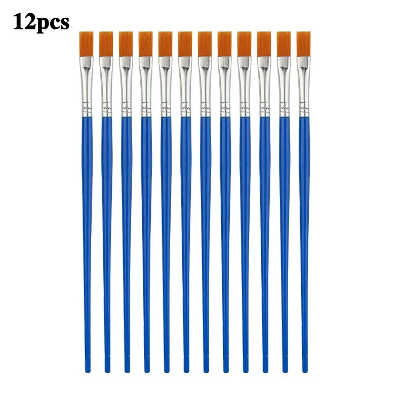 12/24 Pcs Painting Brushes Set Art round Flat Hair Nylon Hair Paint Brush Pen for Oil Acrylic Watercolor School Art Supplies