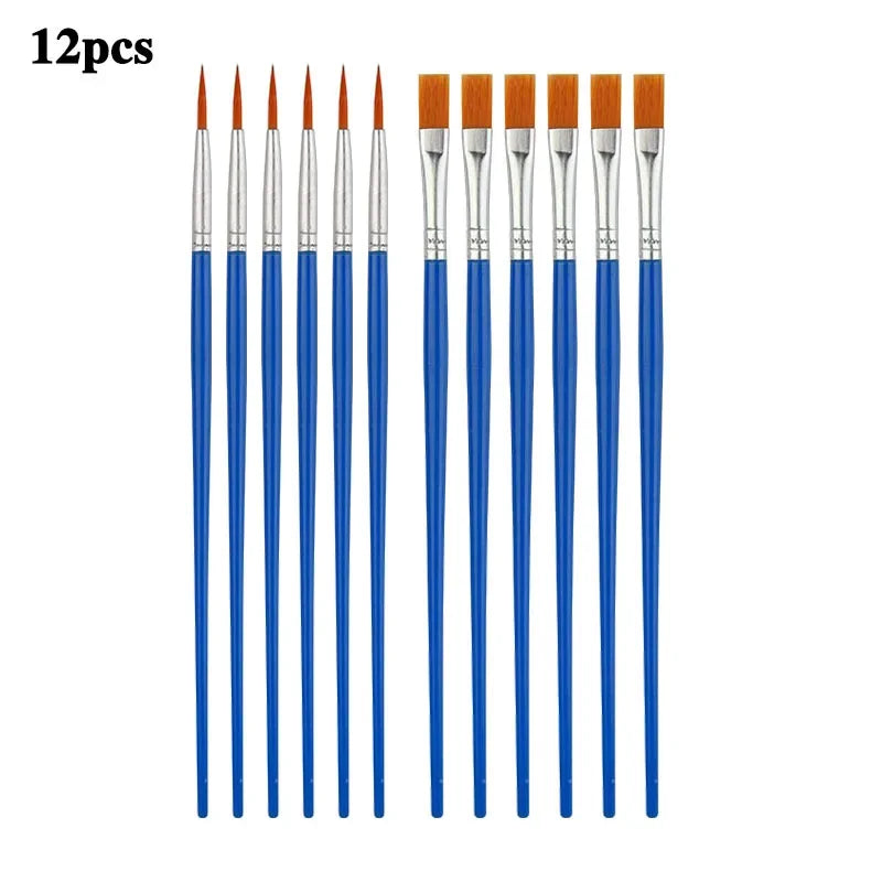 12/24 Pcs Painting Brushes Set Art round Flat Hair Nylon Hair Paint Brush Pen for Oil Acrylic Watercolor School Art Supplies