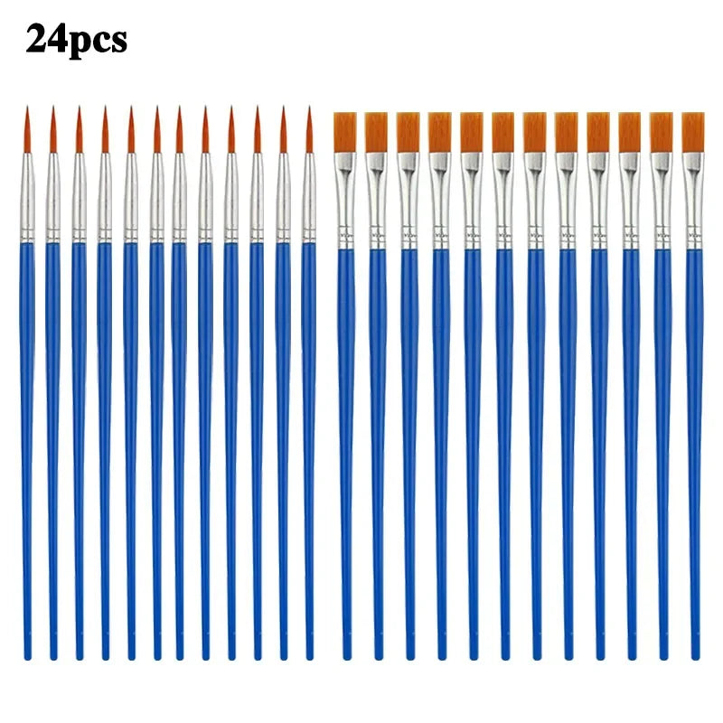 12/24 Pcs Painting Brushes Set Art round Flat Hair Nylon Hair Paint Brush Pen for Oil Acrylic Watercolor School Art Supplies