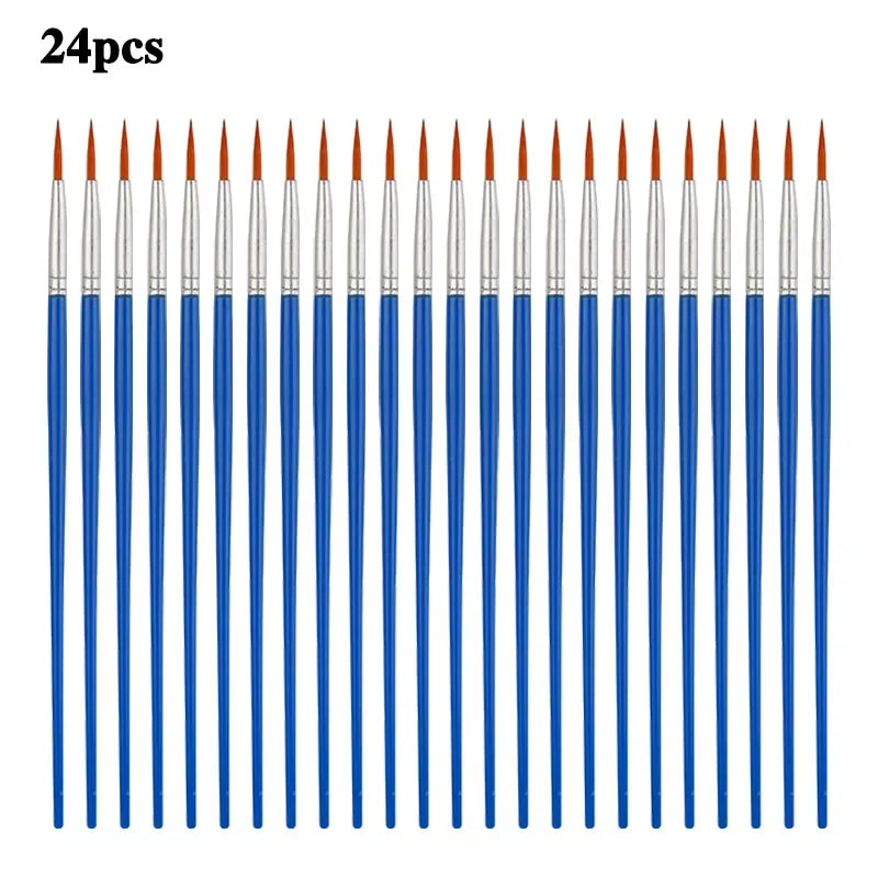 12/24 Pcs Painting Brushes Set Art round Flat Hair Nylon Hair Paint Brush Pen for Oil Acrylic Watercolor School Art Supplies