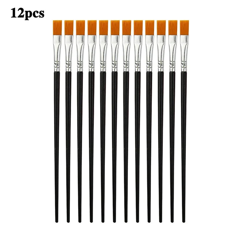 12/24 Pcs Painting Brushes Set Art round Flat Hair Nylon Hair Paint Brush Pen for Oil Acrylic Watercolor School Art Supplies