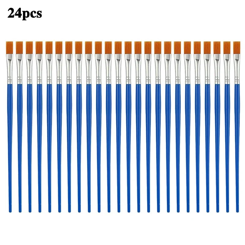 12/24 Pcs Painting Brushes Set Art round Flat Hair Nylon Hair Paint Brush Pen for Oil Acrylic Watercolor School Art Supplies