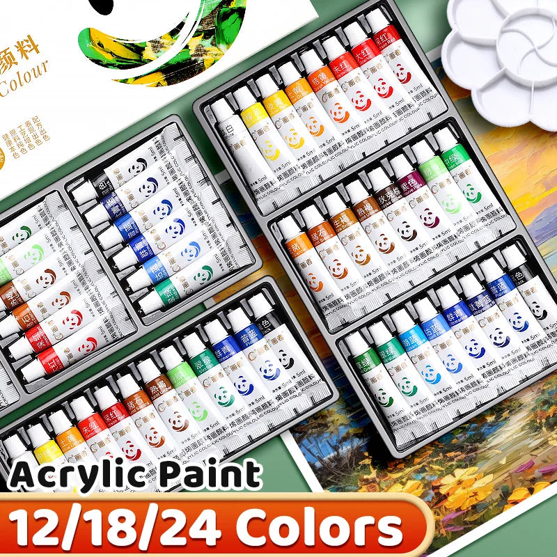Acrylic Paint Set 12/18/24 Colors 5Ml/0.17Oz,Water-Proof Portable Art Rich Pigments for Dly Craft,Drawing,Painting,Canvas, Rock