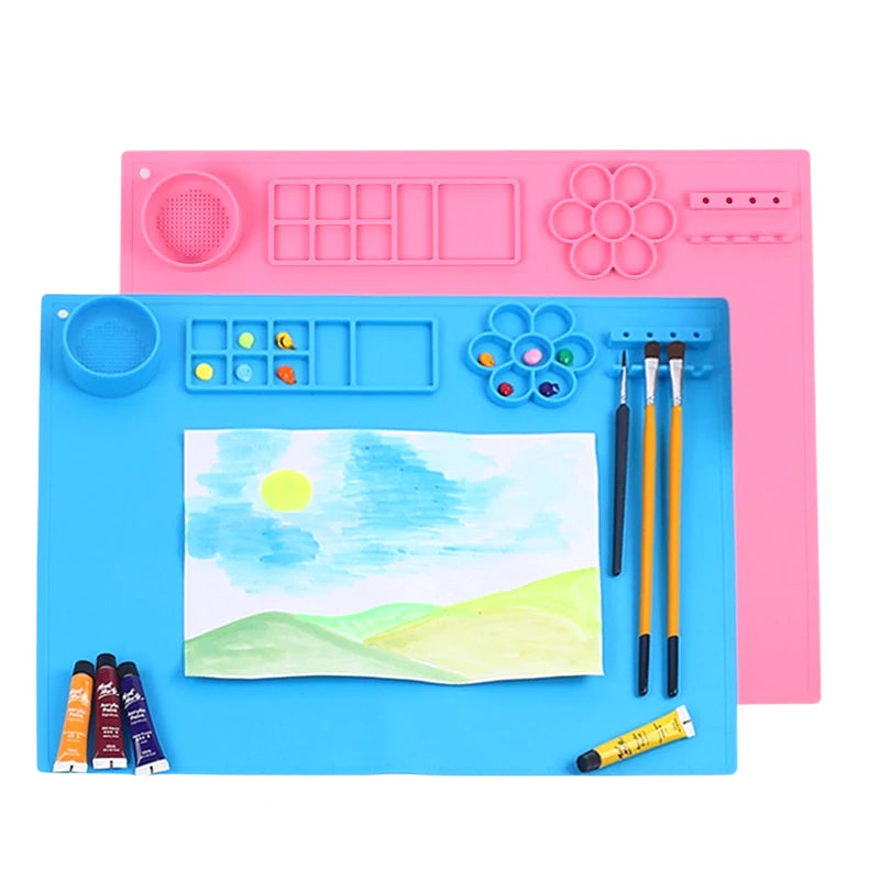 Large Silicone Art Mat, Silicone Painting Mat,Art Mat with Cup, Easy Clean Up, Protects Surfaces Perfectly for Paint