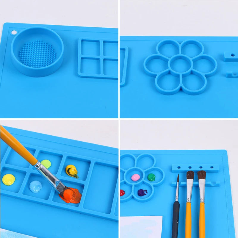 Large Silicone Art Mat, Silicone Painting Mat,Art Mat with Cup, Easy Clean Up, Protects Surfaces Perfectly for Paint