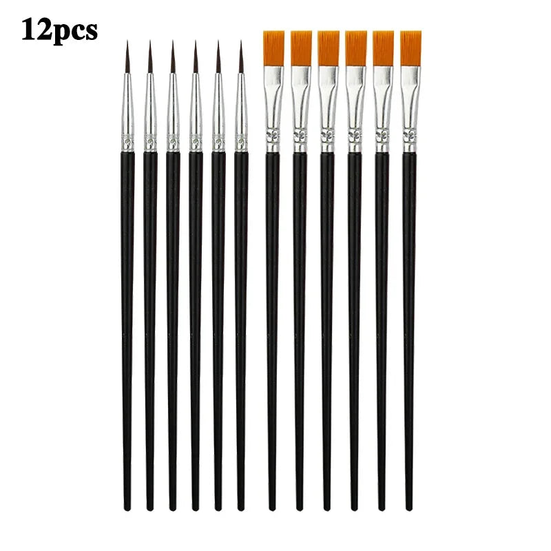 12/24 Pcs Painting Brushes Set Art round Flat Hair Nylon Hair Paint Brush Pen for Oil Acrylic Watercolor School Art Supplies
